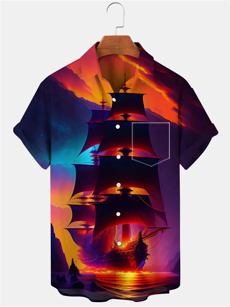 Men's Hawaiian shirt 3D skull print men's shirt summer street shirt short sleeved loose top