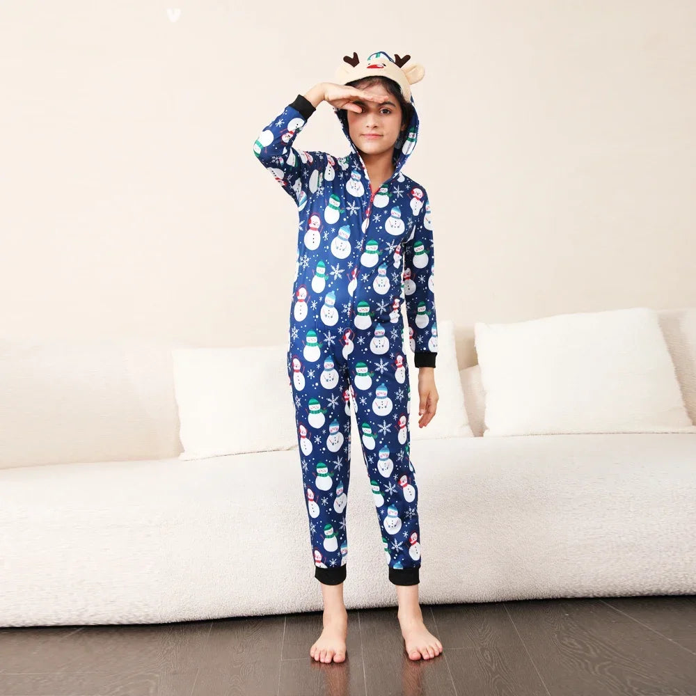Christmas Gift Mother Father Kids Matching Outfits Cute Deer Ear Hooded Romper Overall Soft Loose One-Piece Pajamas Family Look