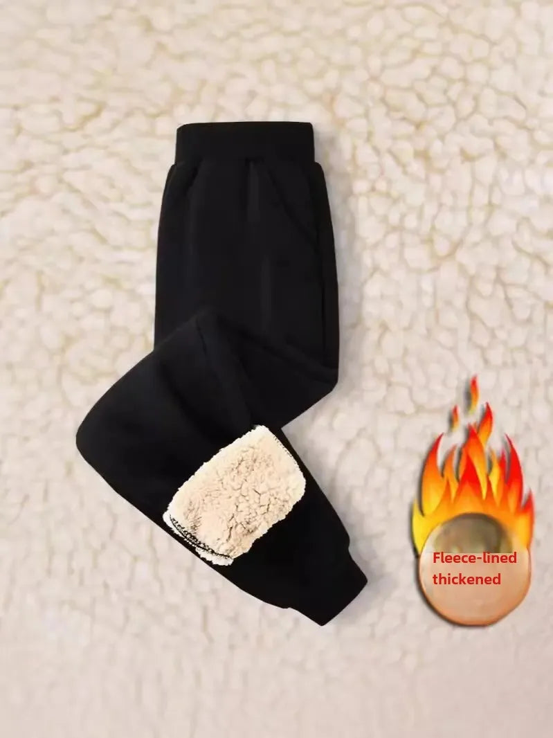 Kids Autumn/Winter Warm Solid Color Sports Long Pants Fleece-Lined Casual Trousers Mid to Large Child Fleece Pants