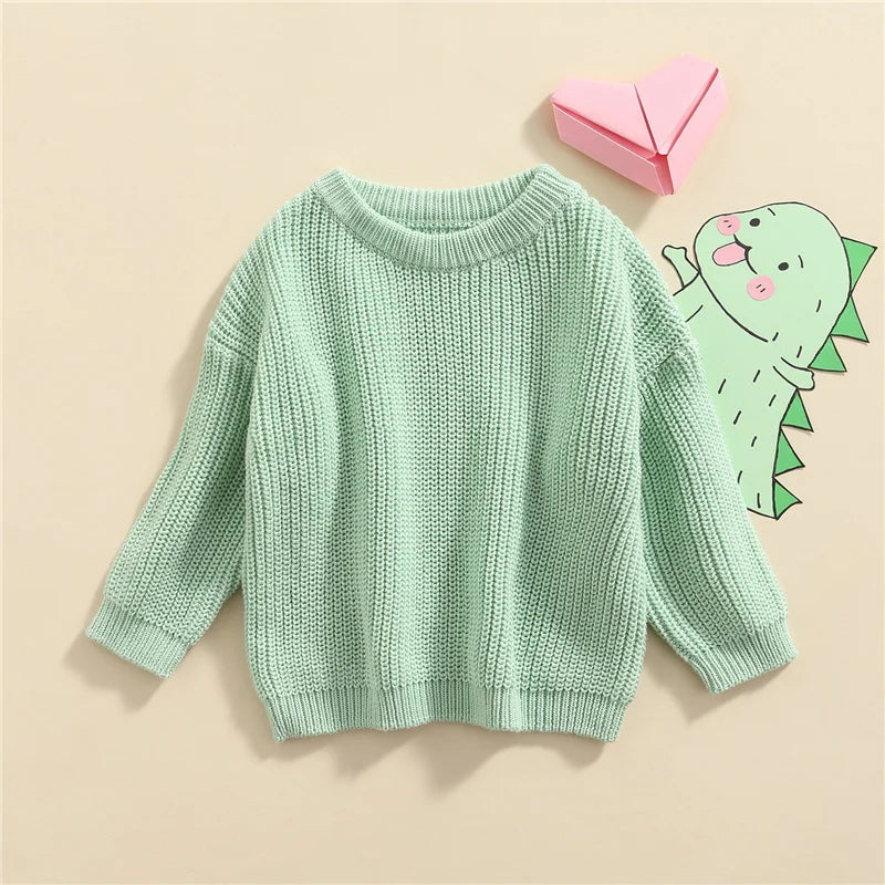 Suefunskry Newborn Baby Girl Boy Knitted Long Sleeve Autumn Winter Sweater Solid Loose Pullover Casual Tops Kids Clothes 3M-5Y