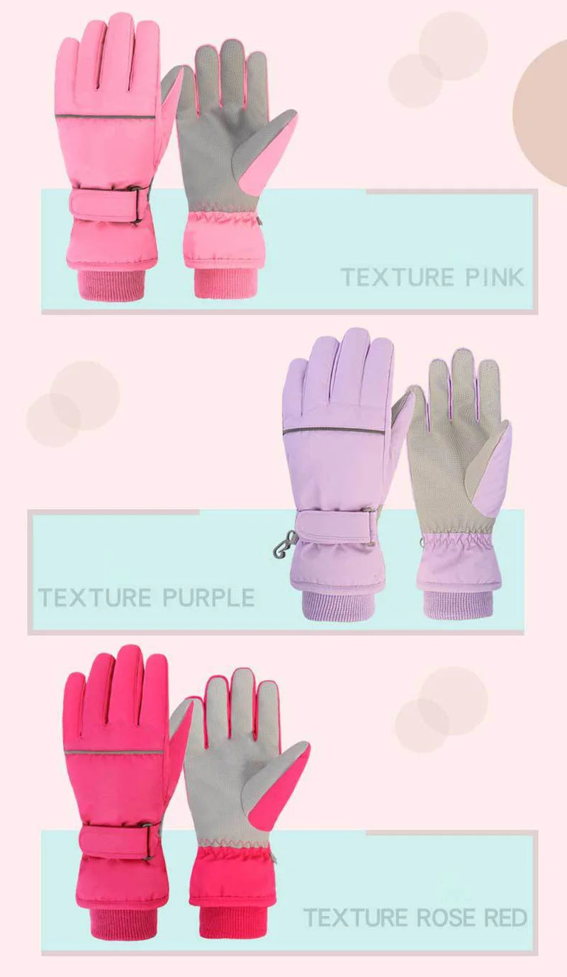 Waterproof Ski Gloves for Adult Kids Thick Children Snowboard Gloves Outdoor Fleece Lining Family Winter Gloves for Boys Girls