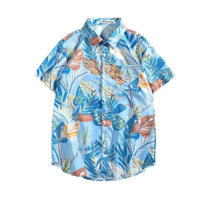 Hawaiian Print Loose Fit Short Sleeve Men's Shirt Thai Style Restaurant Casual Fashion Beach Vacation Shirt Polyester Quick Dry