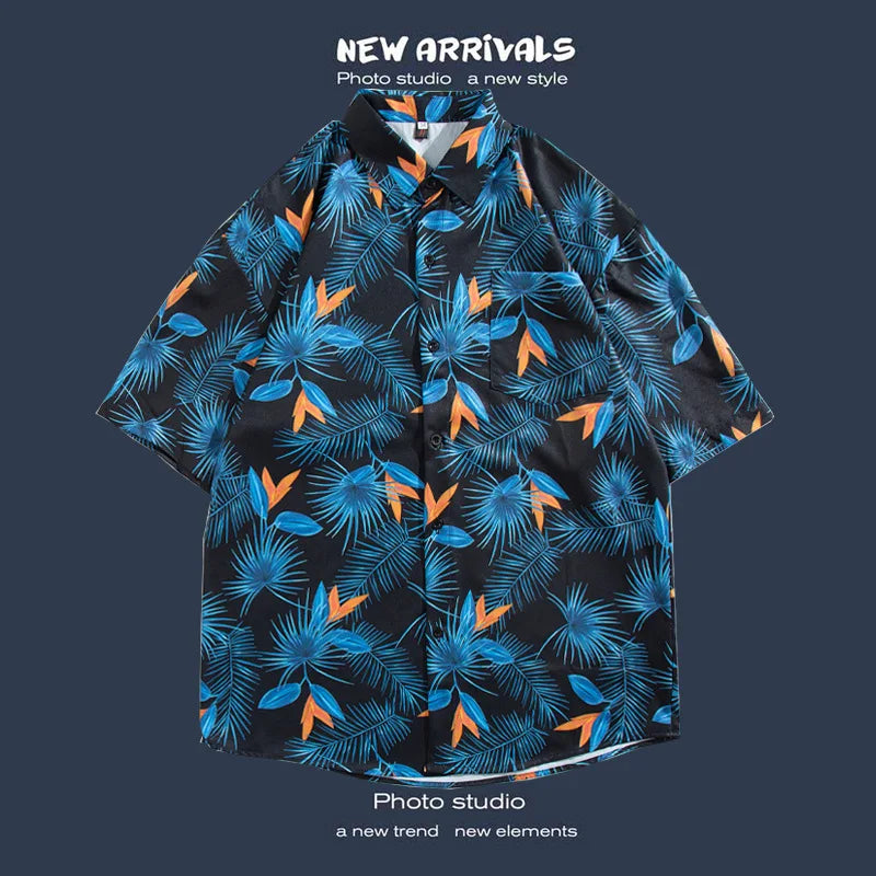 Hawaiian Print Loose Fit Short Sleeve Men's Shirt Thai Style Restaurant Casual Fashion Beach Vacation Shirt Polyester Quick Dry