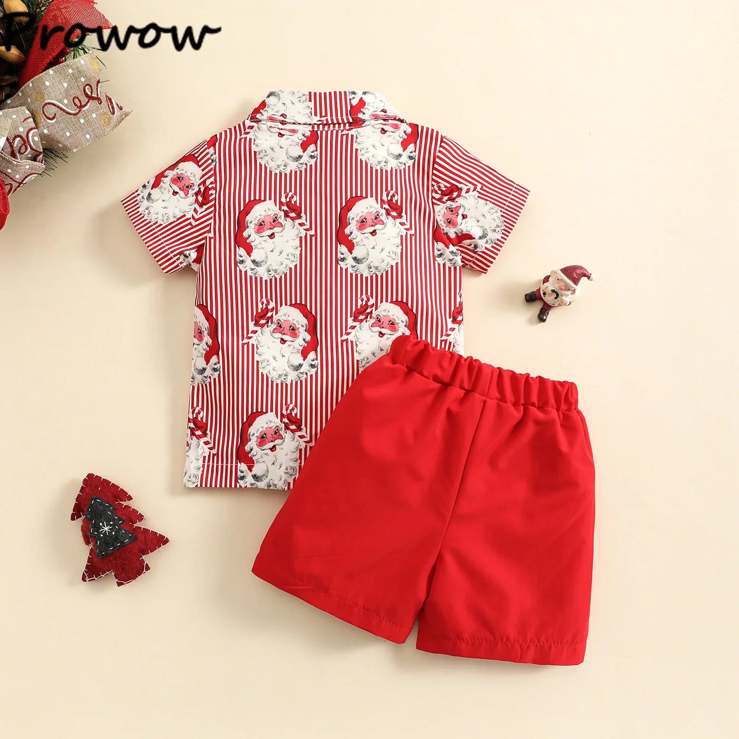 Boys Christmas Outfits For Kids Baby Festival Clothing Short/Long Sleeve Gentleman Shirts+Red Pants New Year Children's Costume
