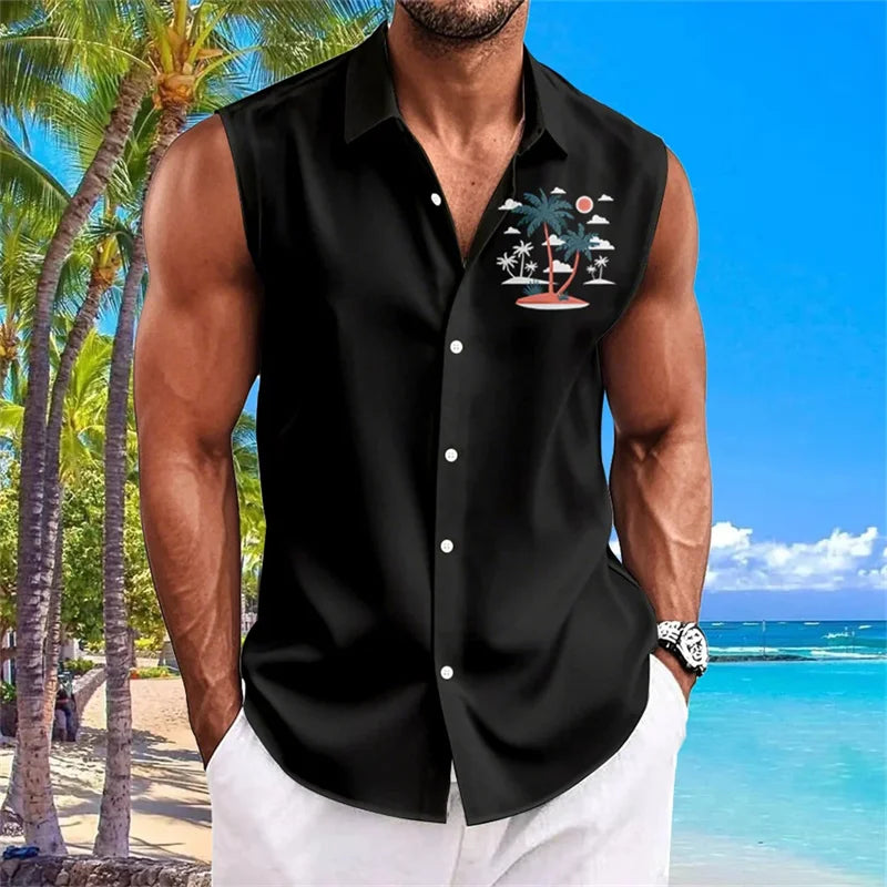 New Men's Sleeveless Shirt Summer Solid Color Comfort Casual Collar Beach Style Plus Size Men's Shirt