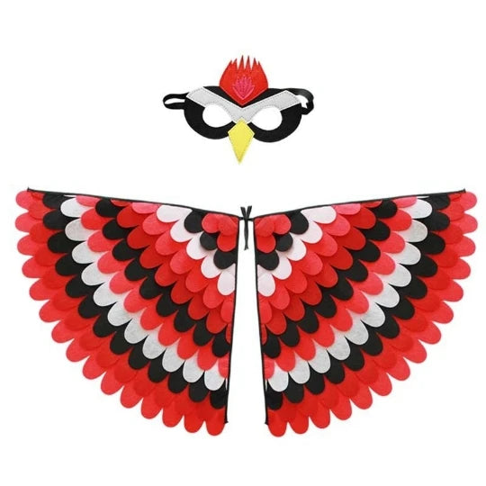 Kids Cosplay Costume Stage Performance Owl Peacock Wings Bird Felt Cape with Mask for Girls Boys Halloween Party Cloak