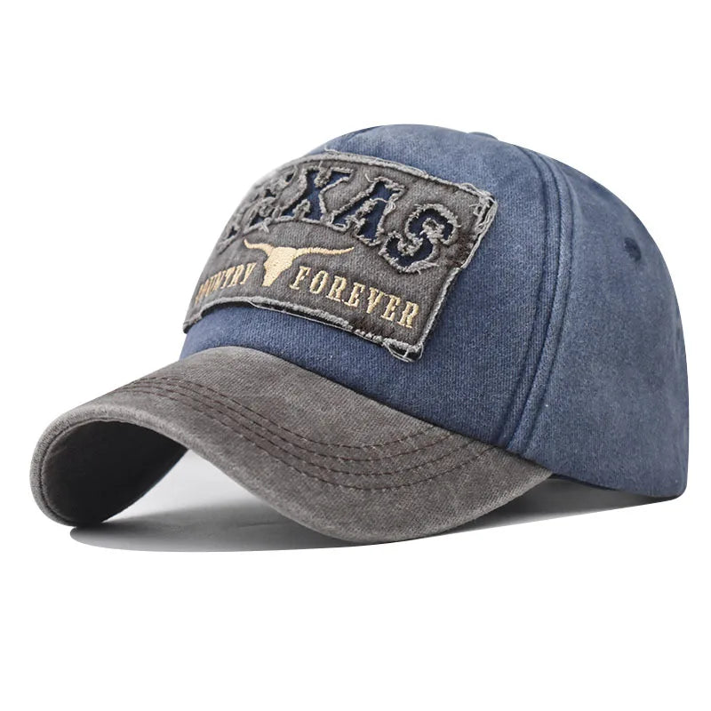 Baseball Cap Sun hat Retro-style Washed denim TEXAS Color matching Shut and run Spring Autumn baseball Hip Hop Fitted Cap