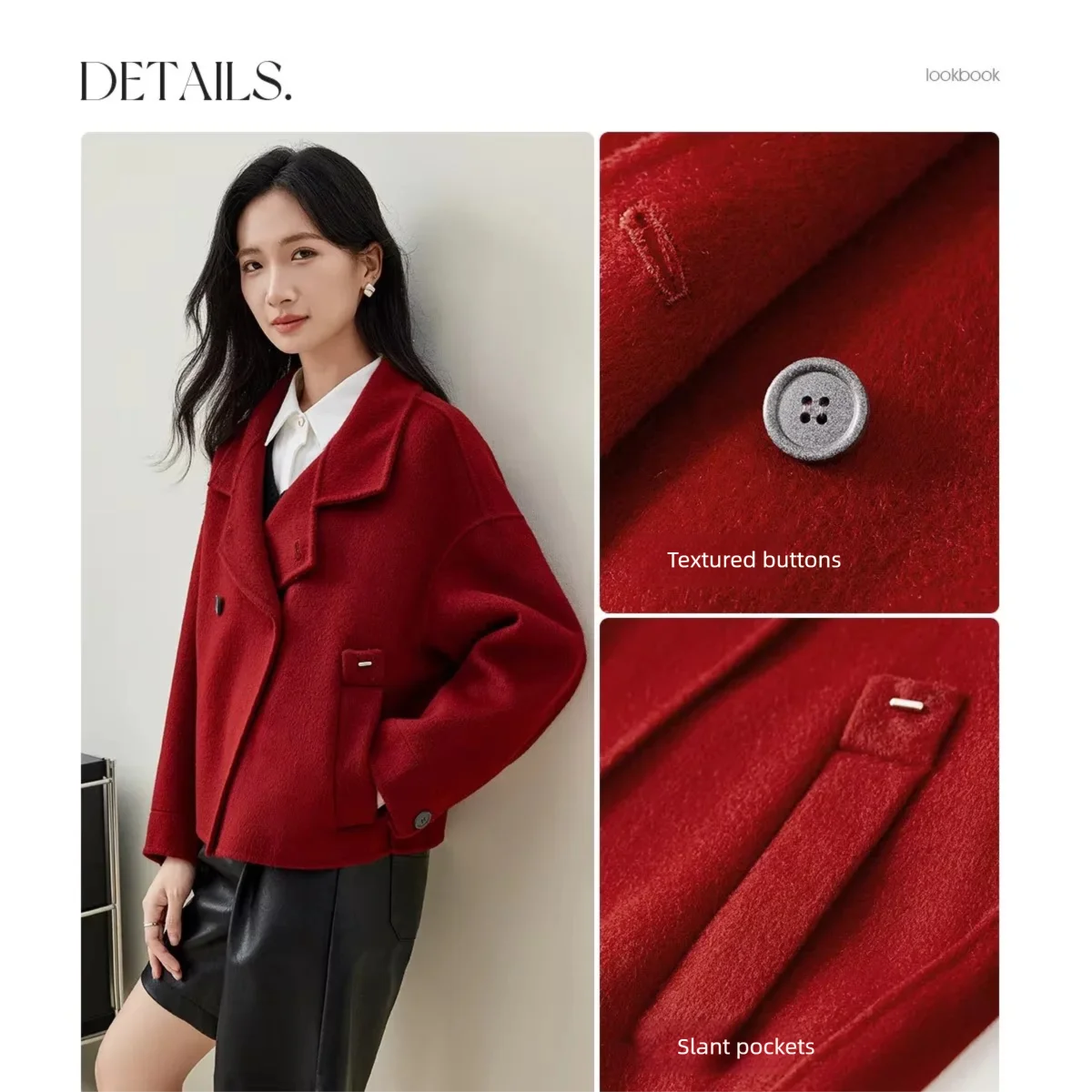 SENTUBILA 100% Wool Coats For Women Winter Jackets 2025 Stand Turtleneck Double Sided Short Outerwears Female Clothes W44O56626