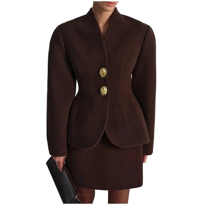 Chic Waist-cinched Blazer Skirt Women Set Elegant Long Sleeve Single Breasted Coat Hip Package Skirts Spring Lady 2 Pieces Sets