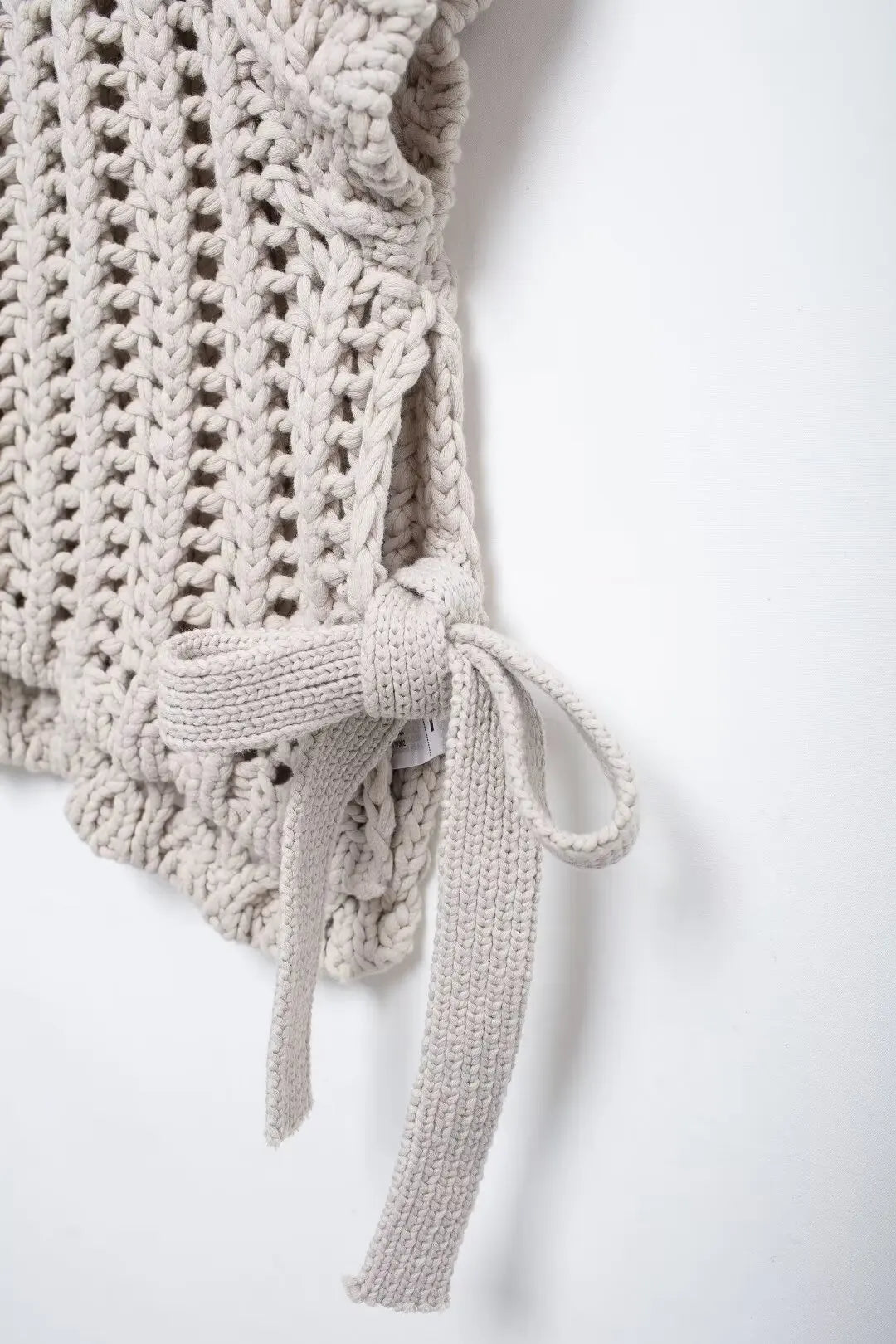 Hollow Out Knit Pullover Women Casual Round Neck Lace Up Bow Sweater Female Autumn Short Sleeves Solid Knitwears Lady