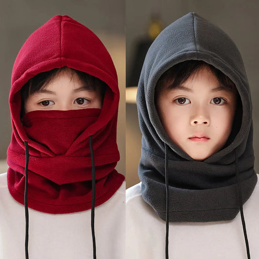 Lamb Fleece Children Headgear Cold Proof Kids Scarf Cap Thick Plush Winter Warm Bomber Hat 3-8year Baby Cycling Face Mask Beanie