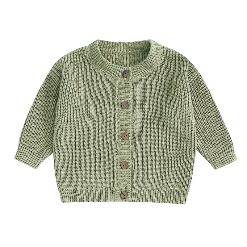 Suefunskry Baby Boys Girls Autumn Winter Knitted Sweater Long Sleeve Solid Color Single-breasted Knitwear Cardigan Jacket