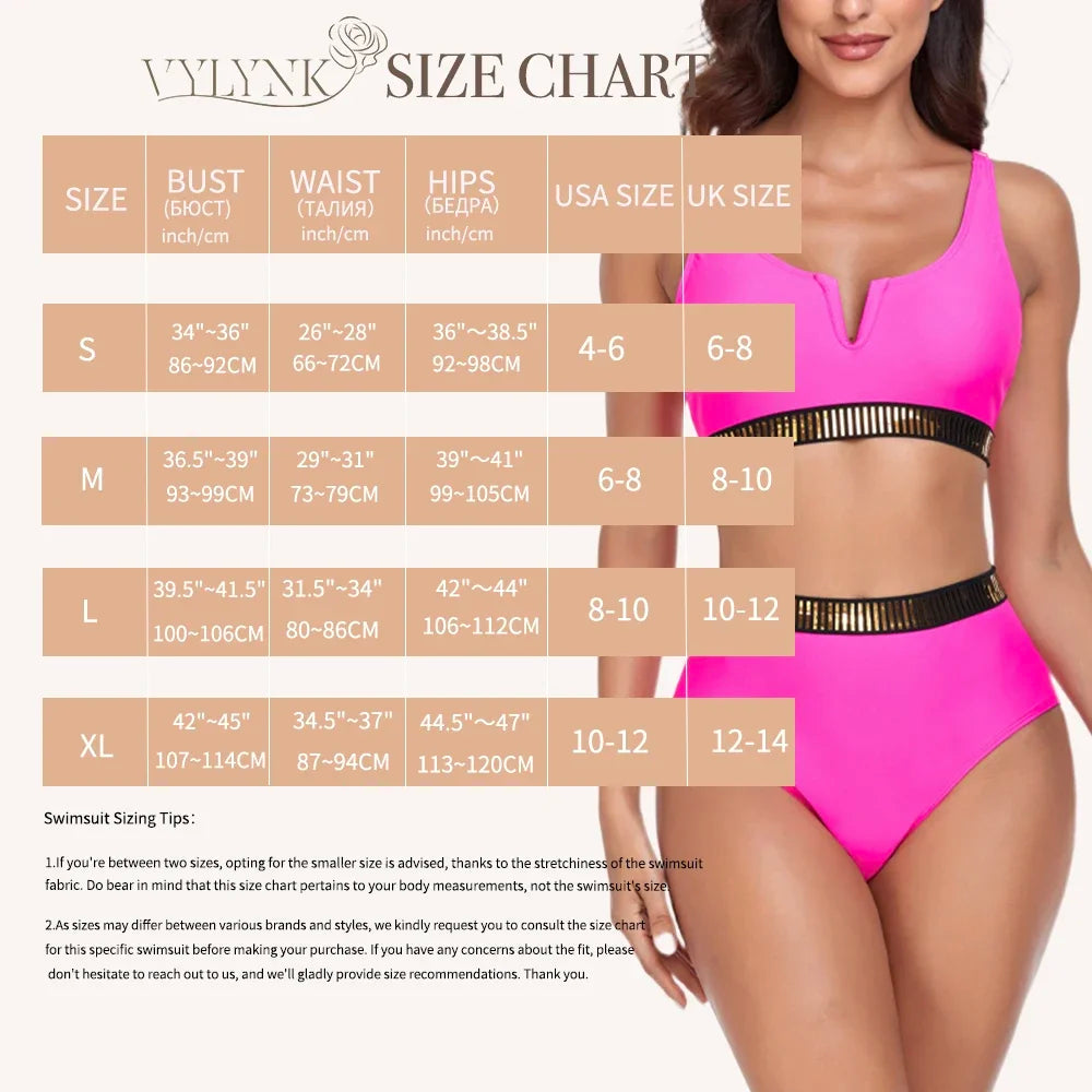 VYLYNK Bikinis Sets Swimsuit 2025 Women Two-Piece Swimwear High Waist Bathers Female Short Tankini Pool Swimming suit Beachwear