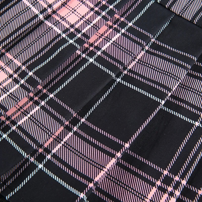 Goth Skirts Summer Y2K Woman Skirts Pink Stripe Plaid Lace Trim Pleated School Plaid Skirt Ladies Aesthetic Tie Up Jupe Femme