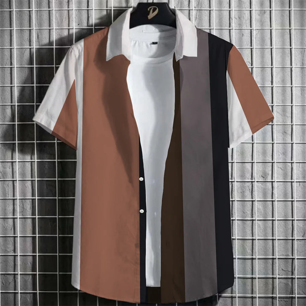 Stripe Men's Shirt Flower 2025 3d Print Shirt Casual Short-sleeved Tops Beach Party Shirts Man Hawaiian Shirt Male Clothes Loose
