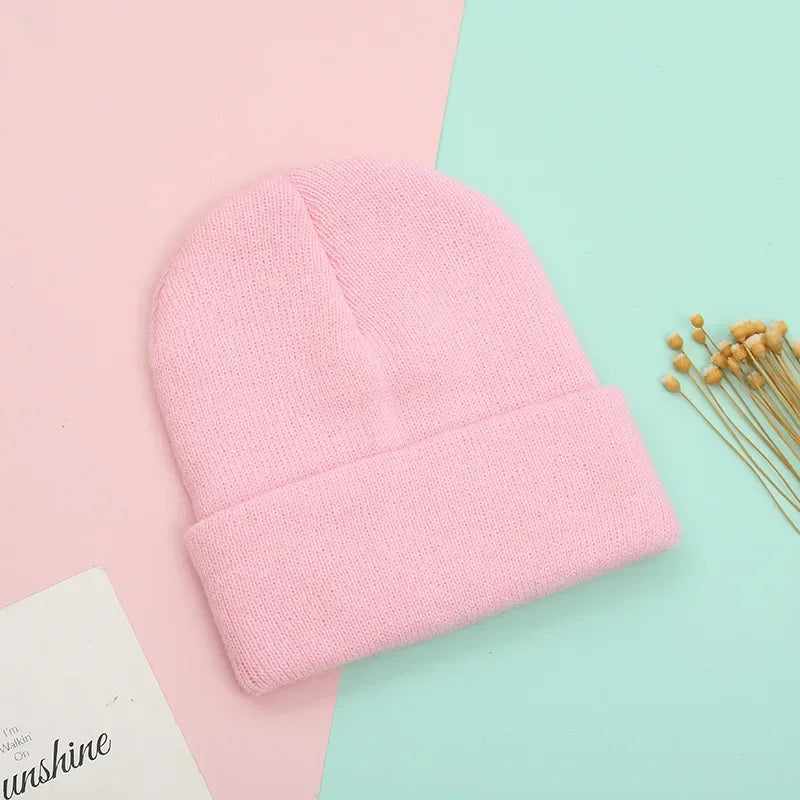 Dad Mother Kids Baby Hats for Girl Boy Newborn Beanie Infant Candy Color Winter Autumn Family Warm Knitted Parent Children Hat