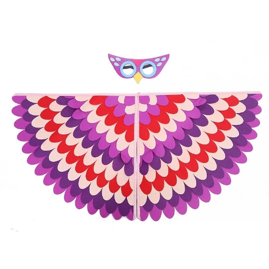 Kids Cosplay Costume Stage Performance Owl Peacock Wings Bird Felt Cape with Mask for Girls Boys Halloween Party Cloak