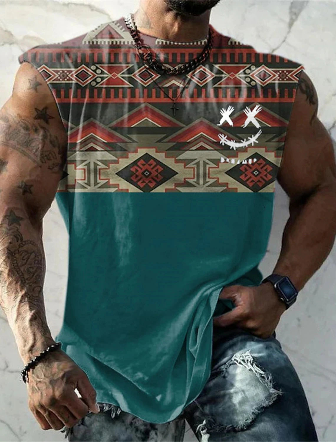 Men's Crew Neck Vest Side Totem 3D Printed Outdoor Street Sleeveless Printed Clothing Sports Casual Plus Men's Sports Vest