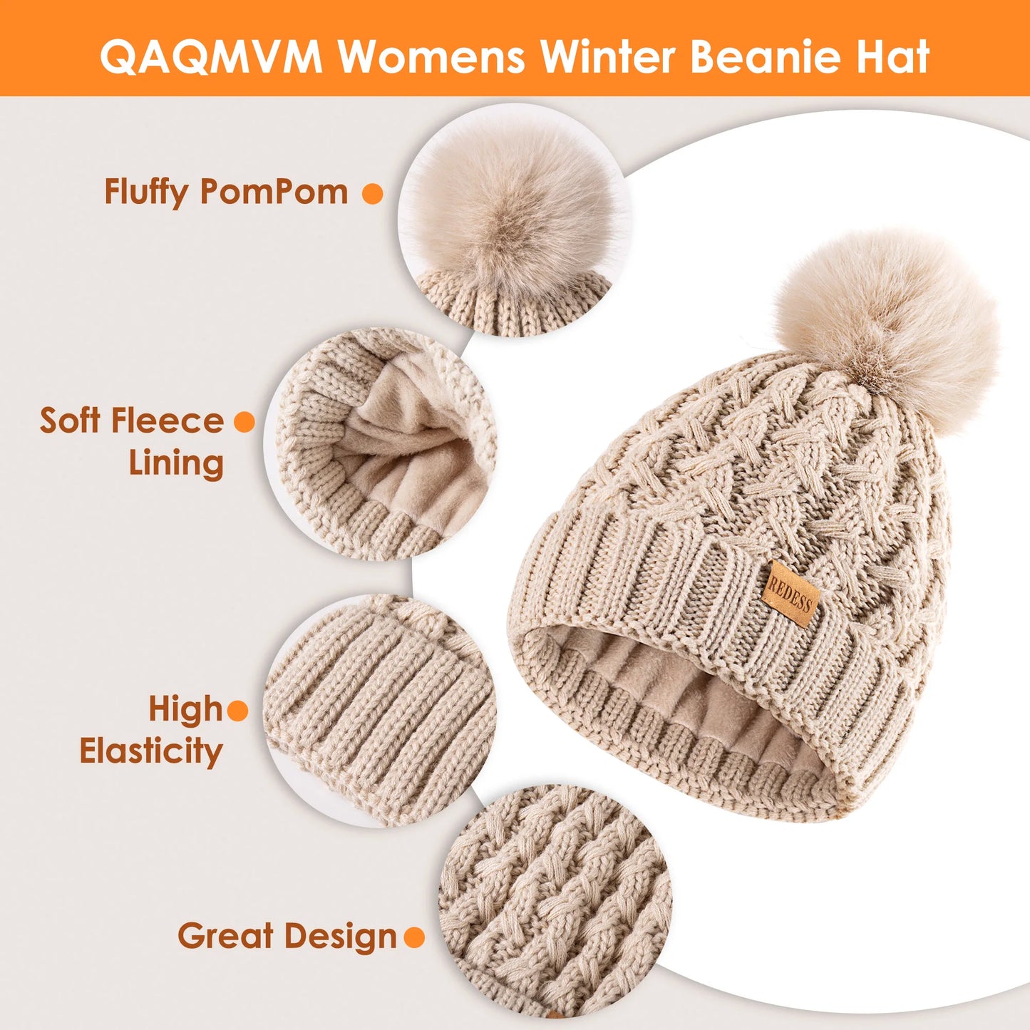 Womens Winter Beanie Hat Touchscreen Gloves Long Neck Scarf Set Warm Knit Caps