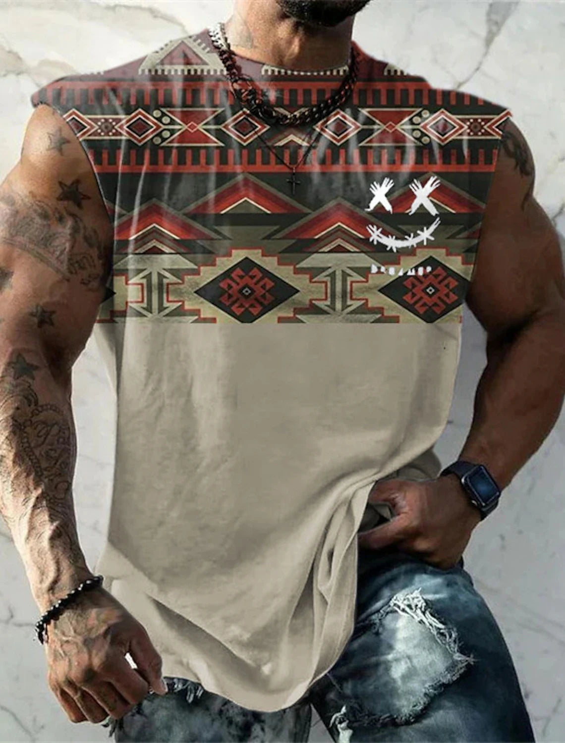 Men's Crew Neck Vest Side Totem 3D Printed Outdoor Street Sleeveless Printed Clothing Sports Casual Plus Men's Sports Vest