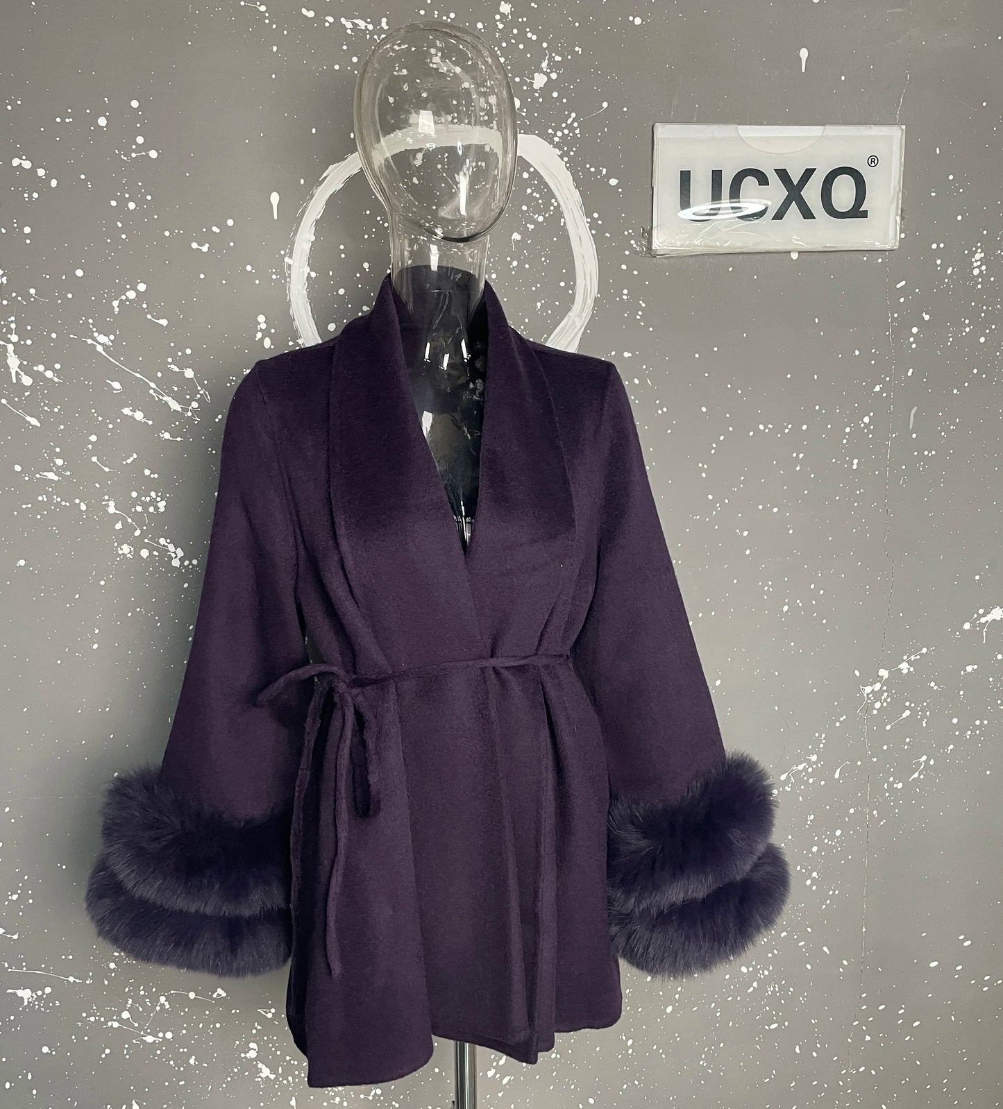 UCXQ Elegant OL Office Lady Overcoats Fur Patchwork Long Sleeve Woolen Coat Beautiful Women's Clothing Jacket Autumn 2025 Winter