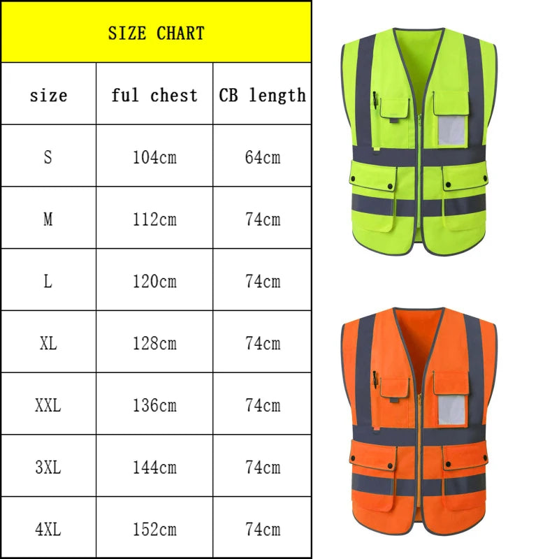 Size S-4XL Hi Vis Road Working Vest Outdoor Motorcycle Cycling  Waistcoat Clothing Workwear Jacket