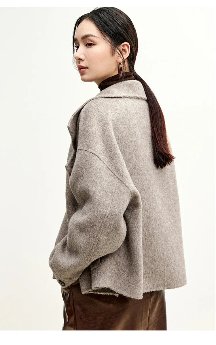 SENTUBILA 100% Wool Coats For Women Winter Jackets 2025 Stand Turtleneck Double Sided Short Outerwears Female Clothes W44O56626