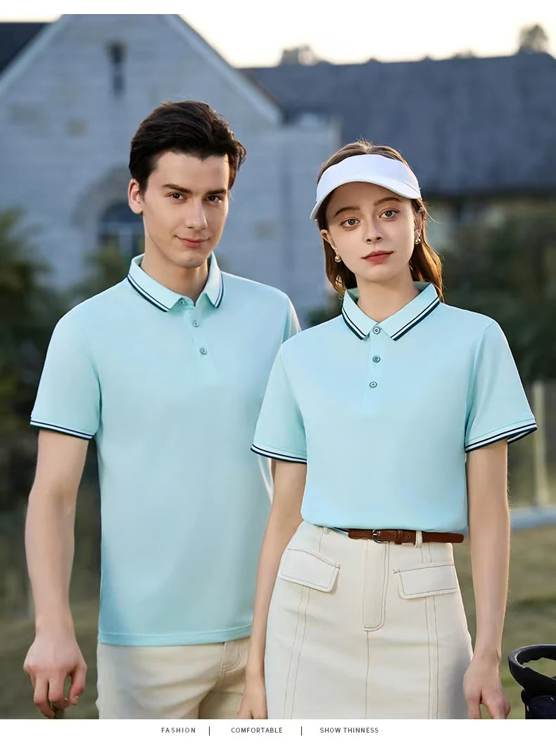 Golf Fashion Colorful Solid Color Collar Knitted Shirt Men's and Women's Casual 2026 Summer Short sleeved Top T-shirt