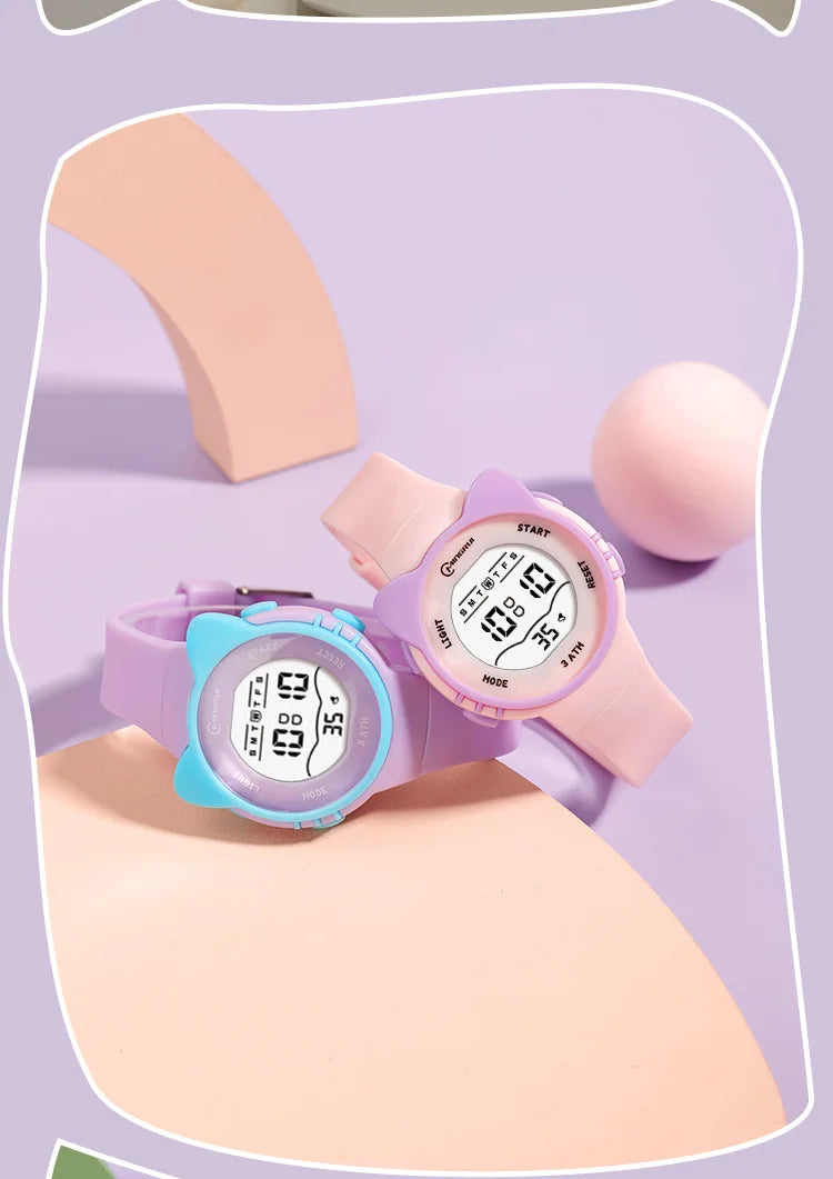 UTHAI C16 Girls And Boys Cute Meow Star Watches Kids Children's Junior High School Waterproof Alarm Clock Electronic Watch