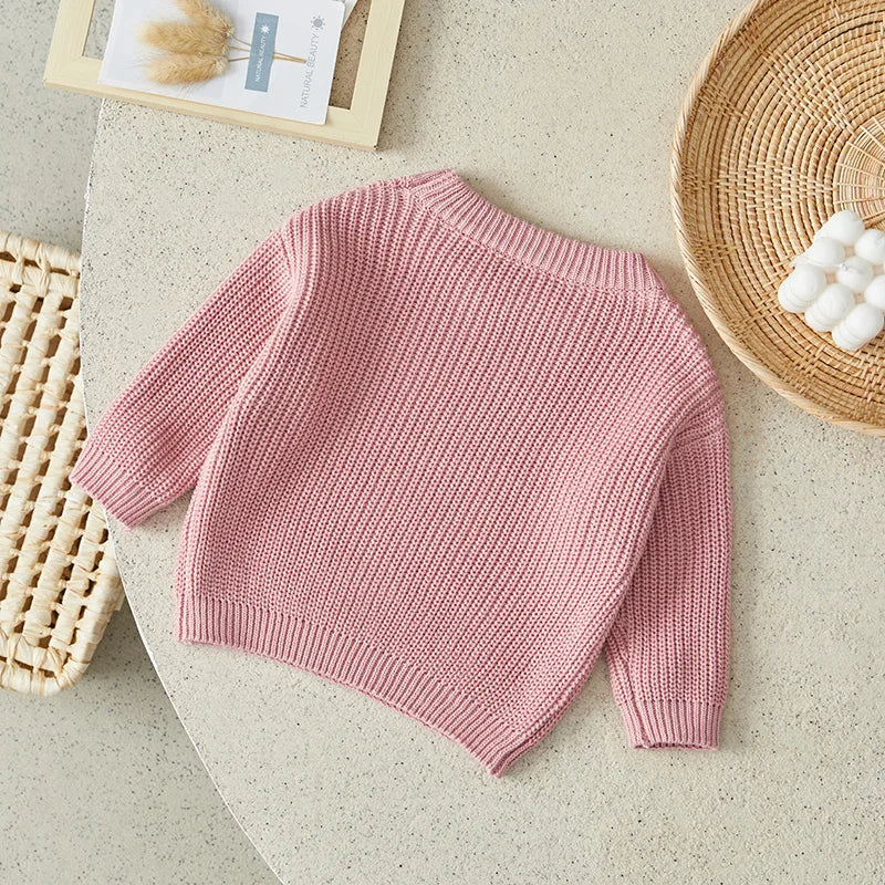 Suefunskry Newborn Baby Girl Boy Knitted Long Sleeve Autumn Winter Sweater Solid Loose Pullover Casual Tops Kids Clothes 3M-5Y