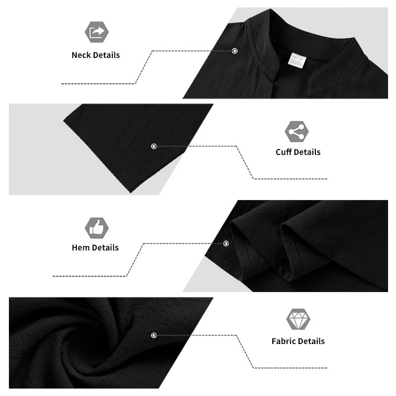 American loose linen set for men autumn Hawaiian home commuter thin Henry shirt long sleeve pants set