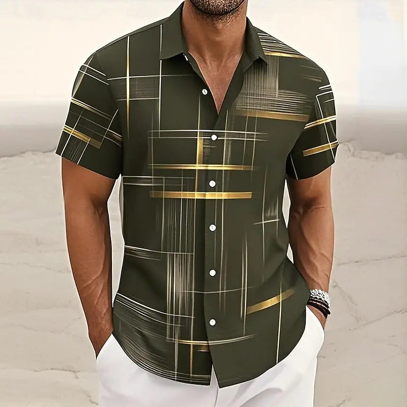 8 Color Men's Geometric Grid Shirt Button Shirt Short Sleeve Fashion Casual Outdoor Vacation Streetwear 3D Printed Lapel Shirt