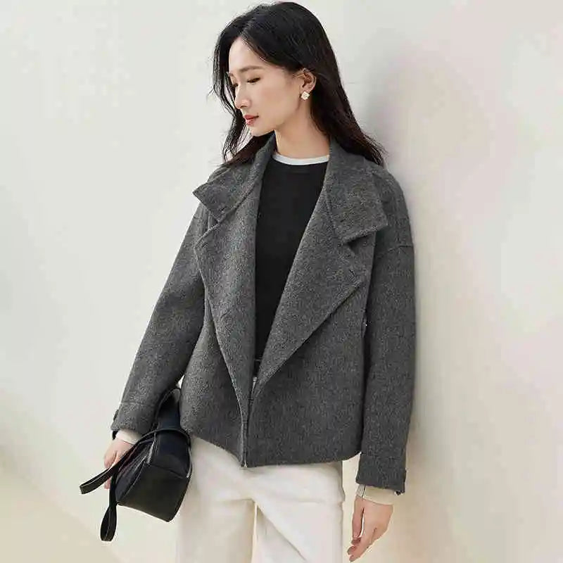SENTUBILA 100% Wool Coats For Women Winter Jackets 2025 Stand Turtleneck Double Sided Short Outerwears Female Clothes W44O56626
