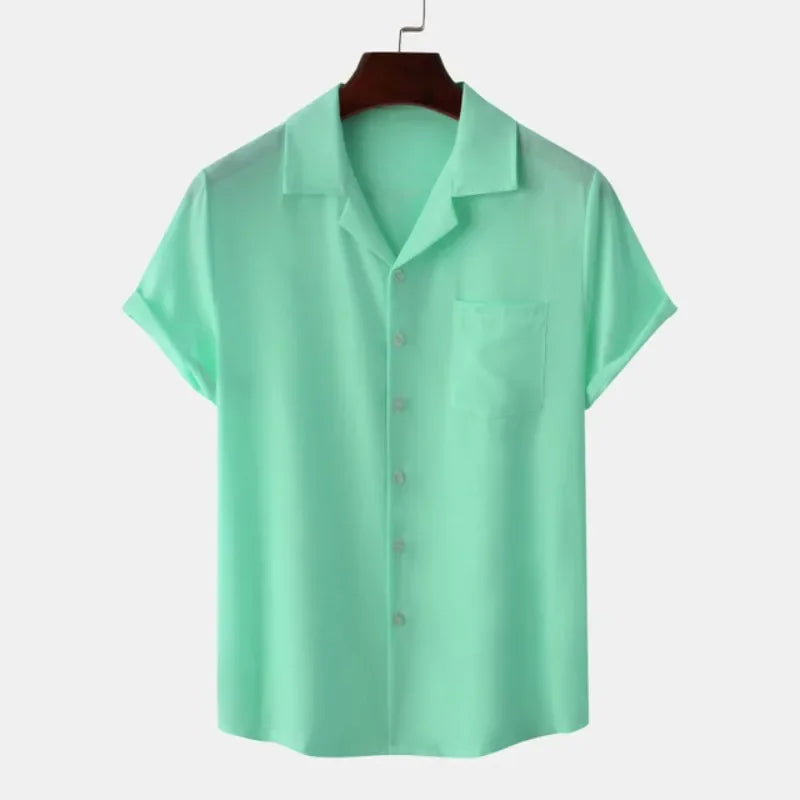 Solid Color Hawaiian Beach men's short-sleeved Tops Comfortable Casual Lapel men's Shirts Summer New men's short-sleeved Shirts