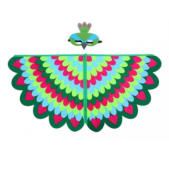 Kids Cosplay Costume Stage Performance Owl Peacock Wings Bird Felt Cape with Mask for Girls Boys Halloween Party Cloak