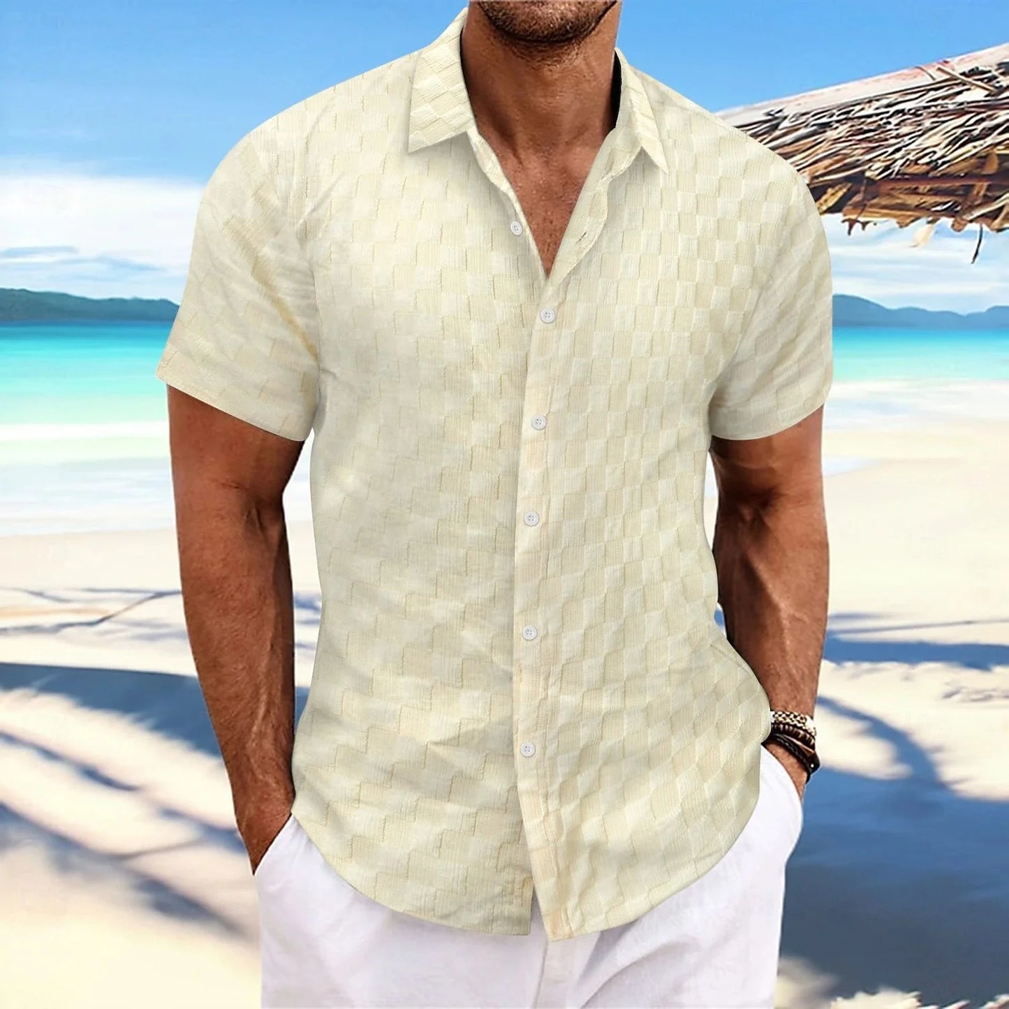 Men's shirts casual button down shirts jacquard shirts solid color short sleeve shirt collar casual daily wear elegant and fashi