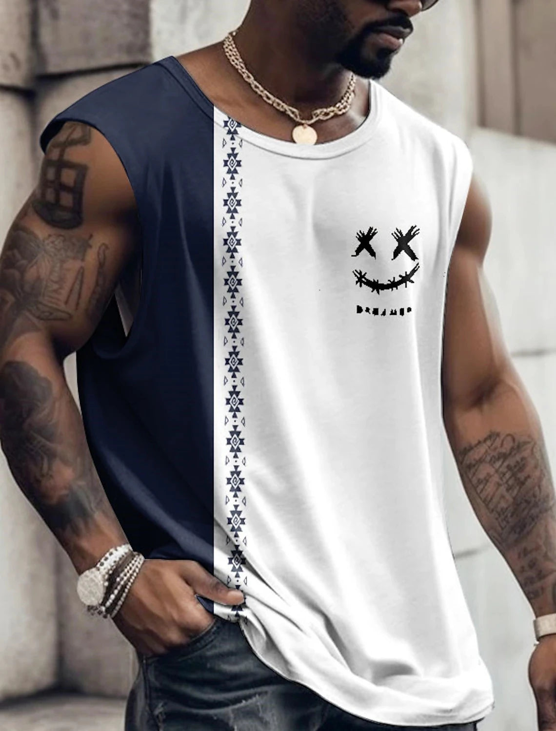 Men's Crew Neck Vest Side Totem 3D Printed Outdoor Street Sleeveless Printed Clothing Sports Casual Plus Men's Sports Vest