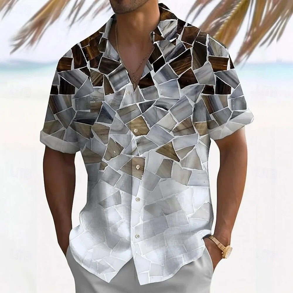 New men's street fashion short sleeved shirt top with 3D turtle print guitar pattern casual short sleeved shirt