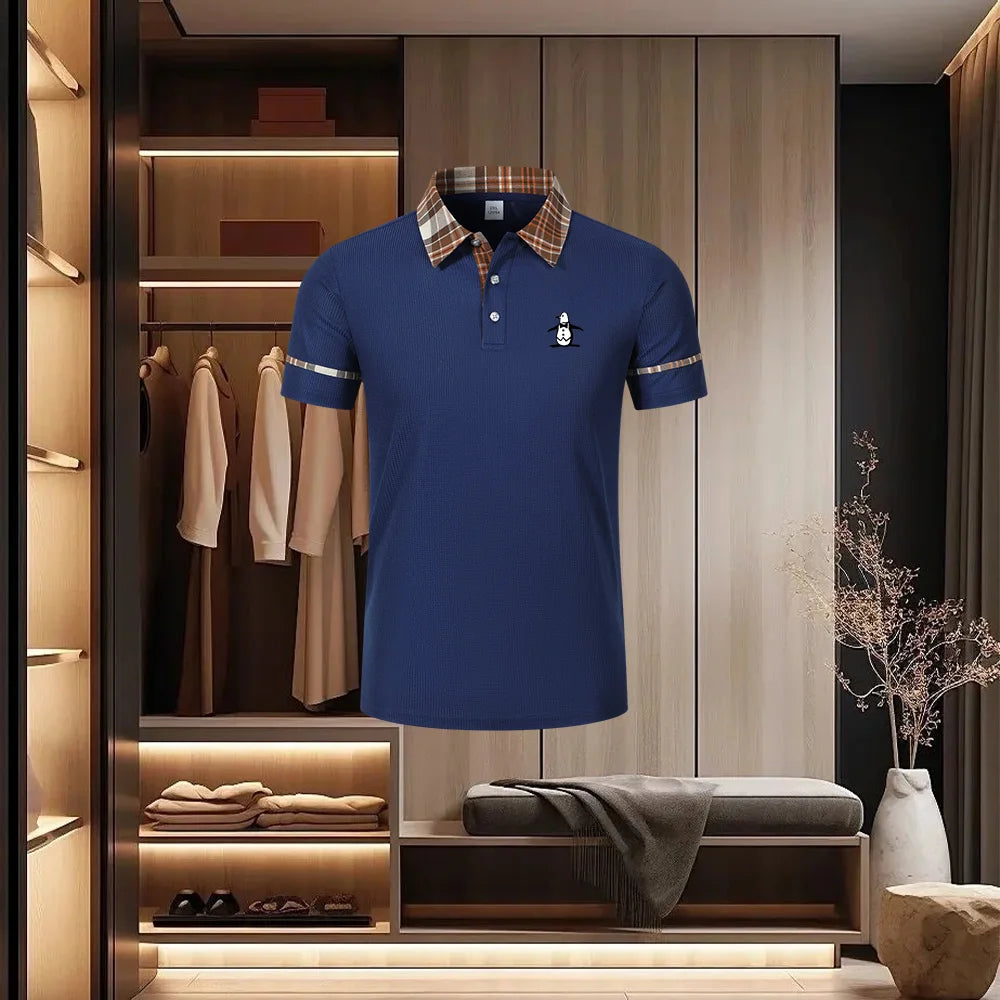 Summer Men's Short Sleeve Collar Tshirts New Solid Color Casual Polo Shirt Trendy Breathable Loose Basic Splice Top