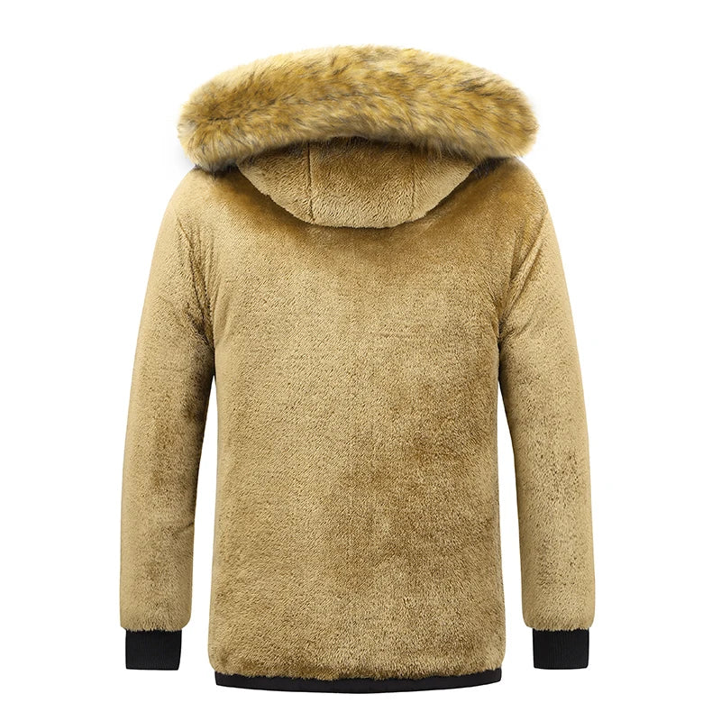Men 2025 Winter New Windproof Fleece Warm Thick Jacket Parkas Coat Men Fashion Hooded Fur Collar Jacket Classic Casual Parka Men