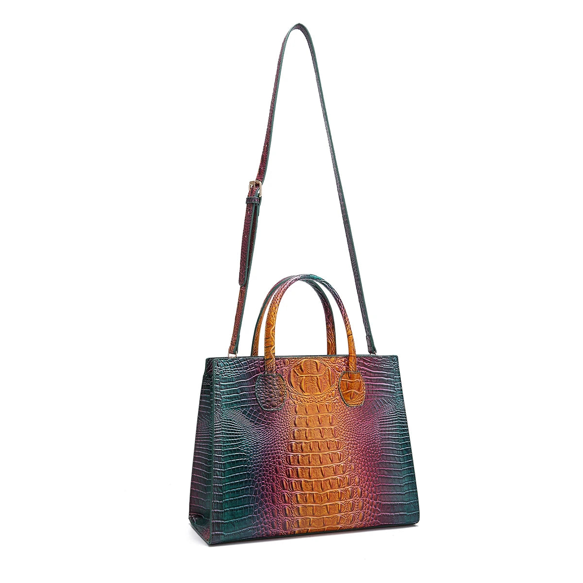 3 Pcs Crocodile Pattern Handbag & Purses Set, Multi-functional Vintage Top Handle Crossbody Bag & Business Clutch Bag & Card Coi