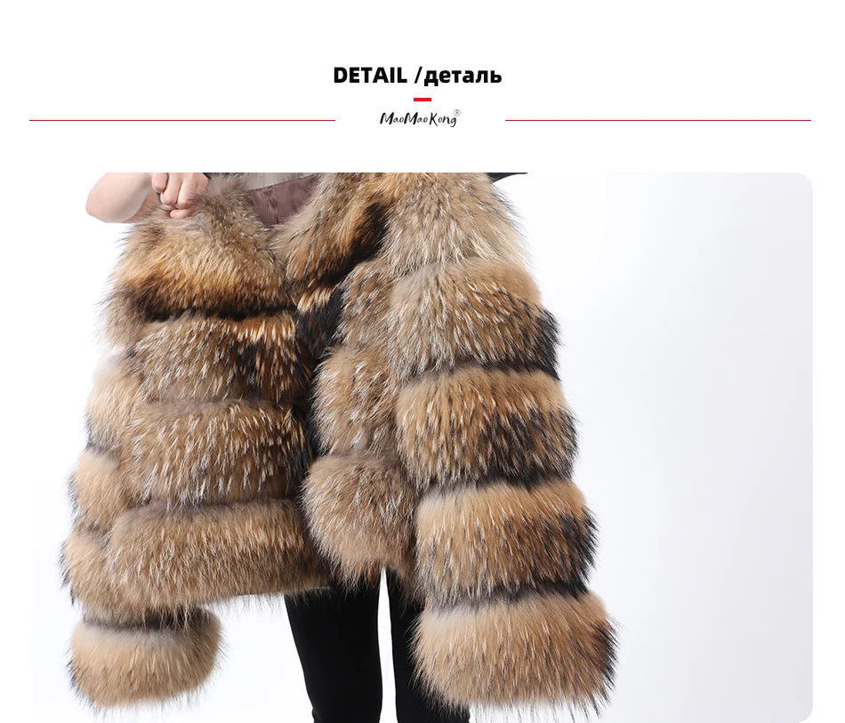 MAOMAOKONG Super Hot Winter Women Luxury Thick Real Raccoon Fur Coat Natural Fox Fur Jacket Plus Size Furry Jackets Female Vest