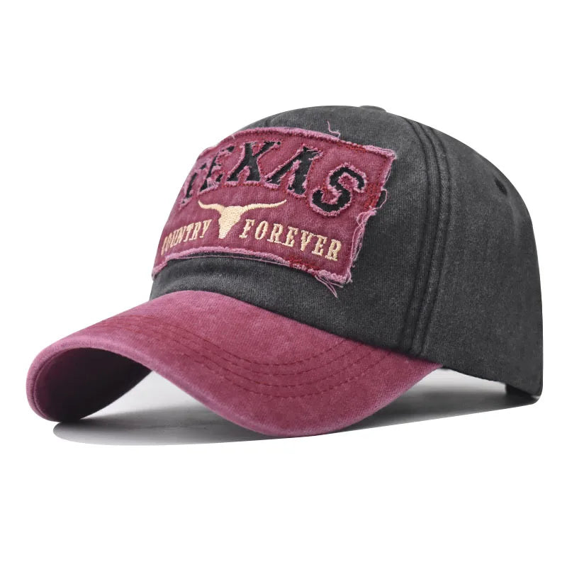 Baseball Cap Sun hat Retro-style Washed denim TEXAS Color matching Shut and run Spring Autumn baseball Hip Hop Fitted Cap