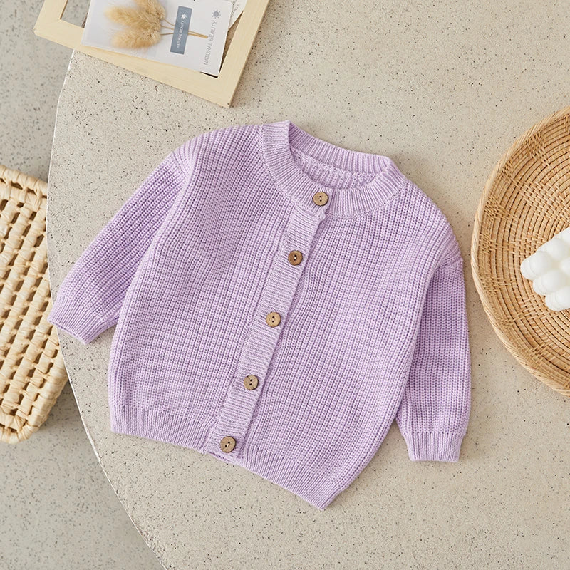 Suefunskry Baby Boys Girls Autumn Winter Knitted Sweater Long Sleeve Solid Color Single-breasted Knitwear Cardigan Jacket