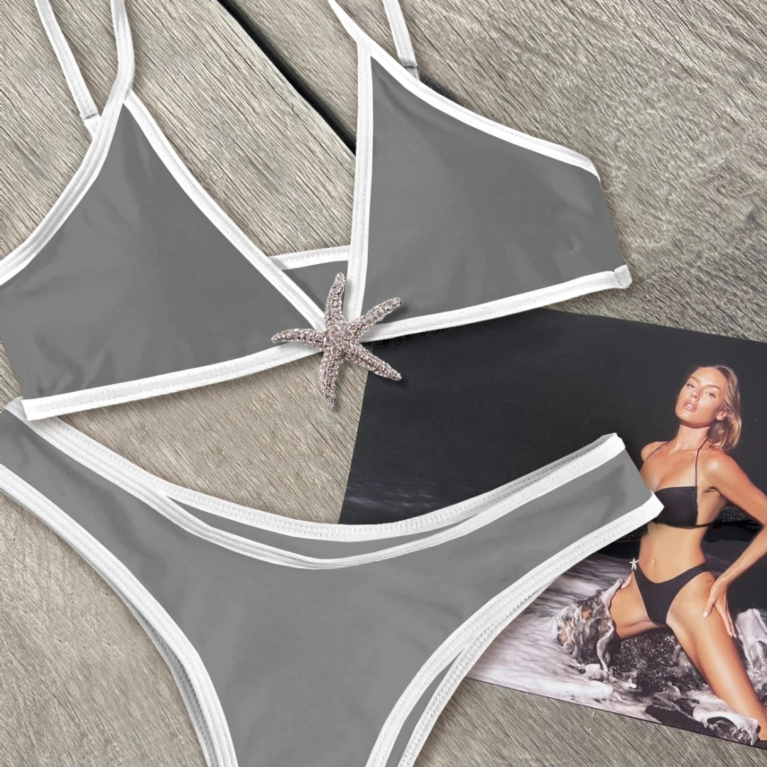 Shiny Star Bikinis Sexy Women Swimsuit Female Swimwear Bandeau Biquini Thong Triangle Swimming Suits Halter Bodysuit Beachwear