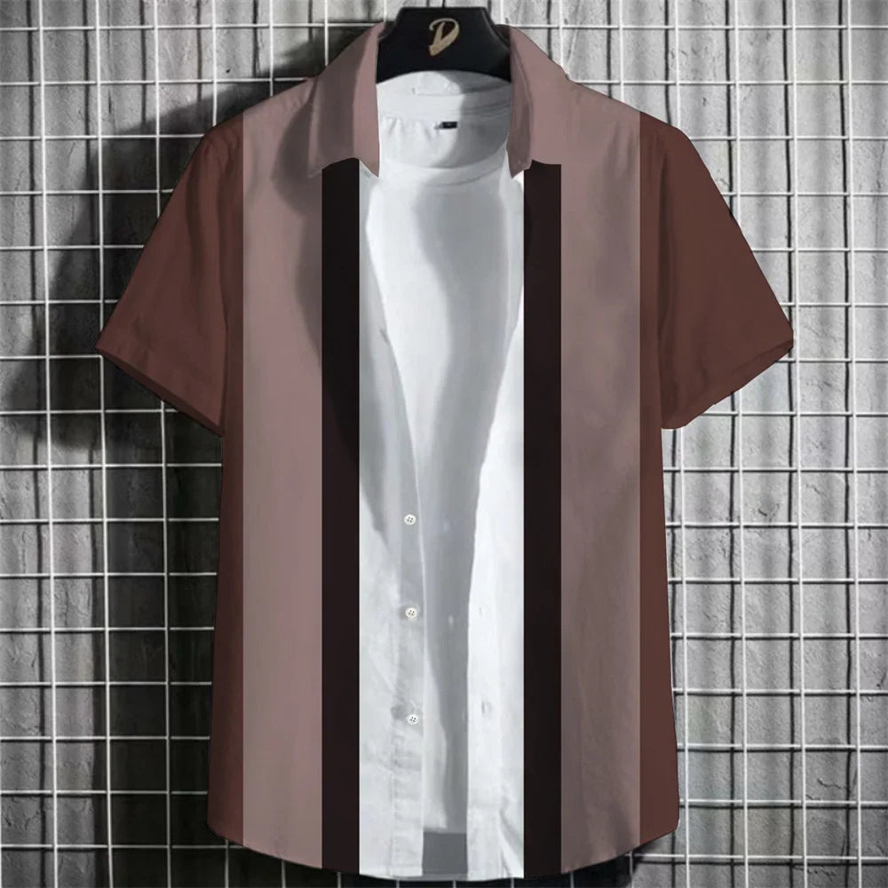 Stripe Men's Shirt Flower 2025 3d Print Shirt Casual Short-sleeved Tops Beach Party Shirts Man Hawaiian Shirt Male Clothes Loose
