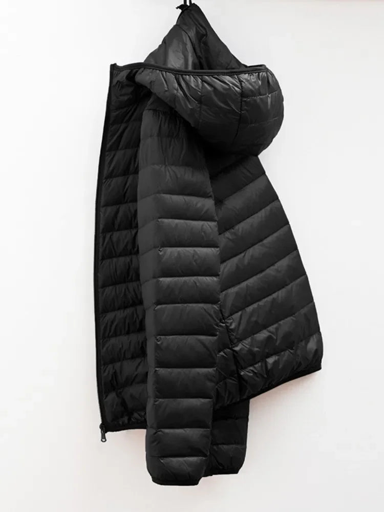 2024 Men Winter Coat Fashion Hooded White Duck Down Jackets Plus Size Ultralight Down Coat Portable Slim Down Parkas