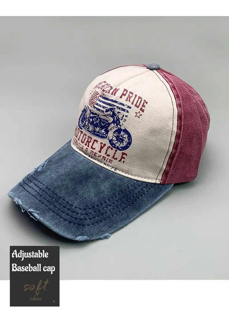 Fashion Trend Printing Motorcycle Truck Caps Washed Cotton Baseball Cap Mens Sun Hat Hip Hop Caps Cool Outdoor Hats