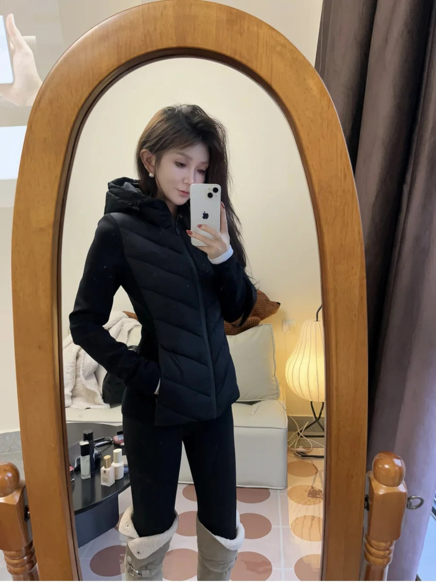 ETJ 2025 new  women's elegant fashion patchwork long sleeve standing collar hooded cotton jacket sport coat 8073227