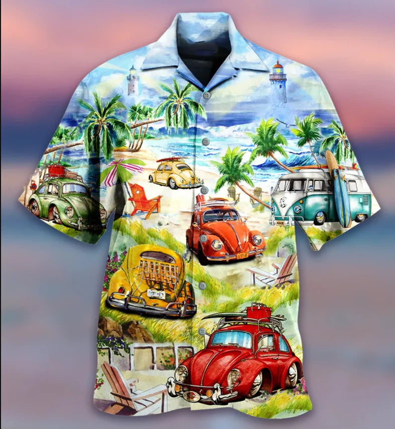 2026 Summer Loose Breathable 3D Print Trendy Cool Fashion Hawaiian Shirts Beach Party Tops Short Sleeves Summer Men's Shirts 5XL